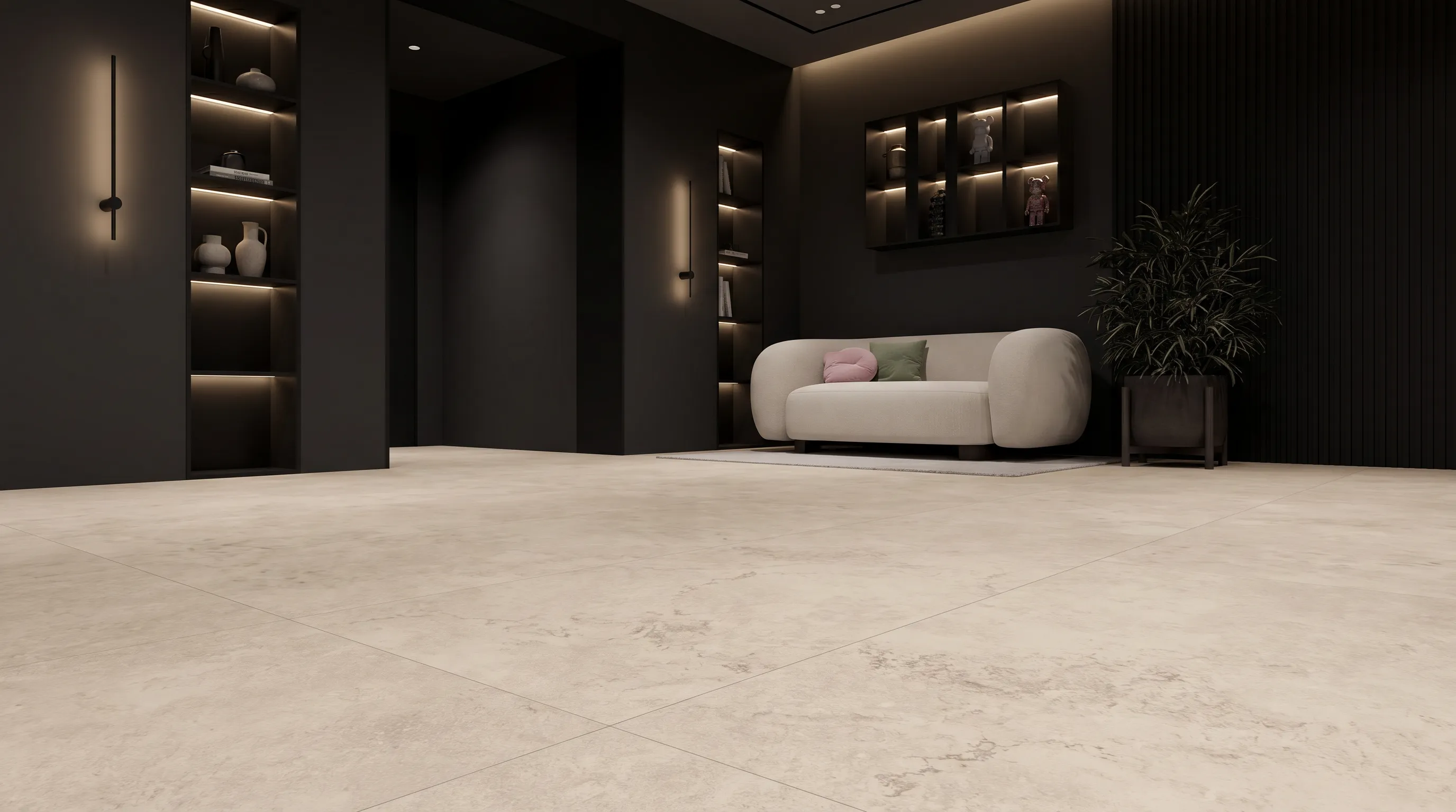 Элизиан Травертини Кремовый Сатинированный 600X1200 — интерьер 1