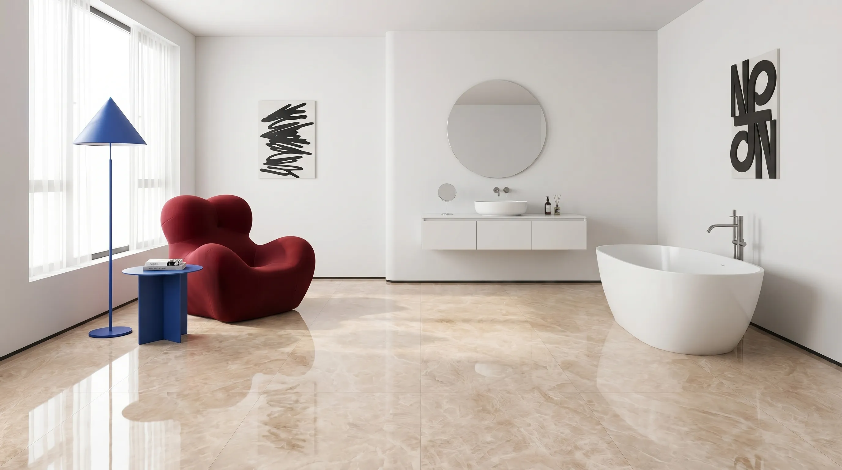 Тадж Махал Кремовый Глянцевый 60x120 — интерьер 2